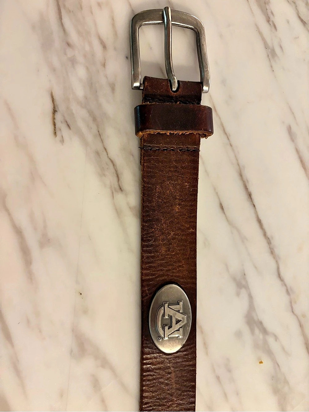 Auburn Brown Leather Belt with Silver-Tone Hardware